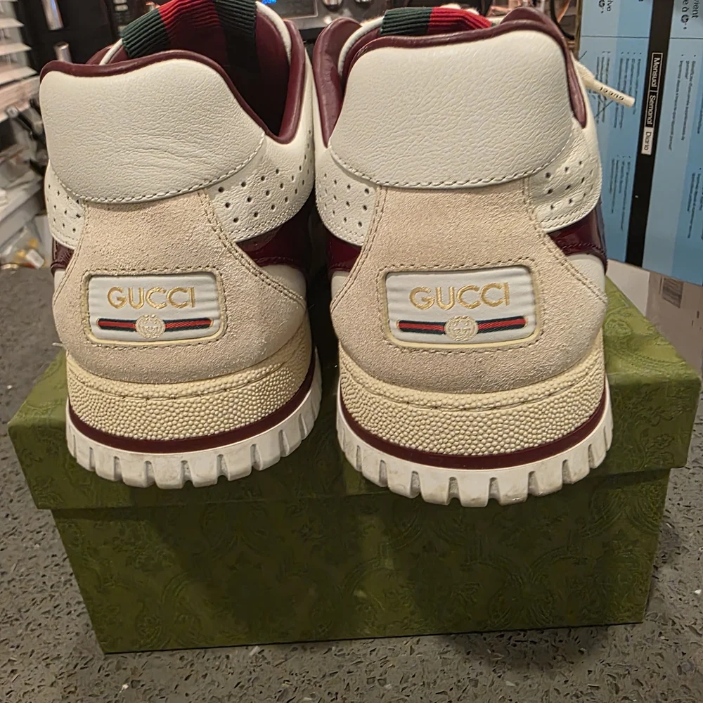 GUCCI Re-Web Trainer White & Red Leather Sneakers 818002 Gucci Sz 8 Box & Dust - Picture 5 of 16